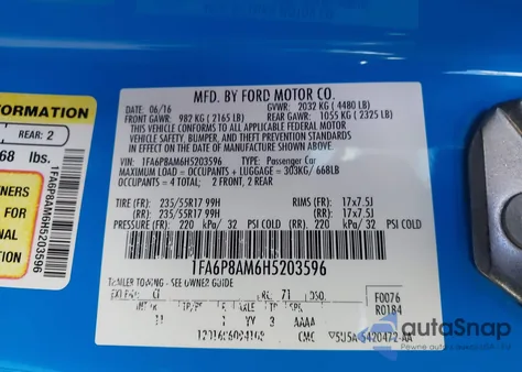 2017 Ford Mustang V6 from USA, damaged, VIN 1FA6P8AM6H5203596